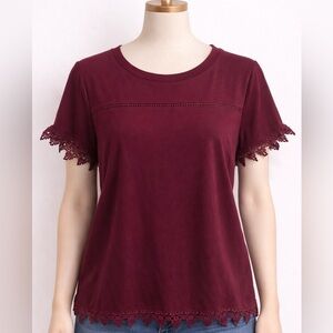Othr Short Sleeve Tee with Crochet Trim - Burgundy